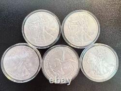 Lot de 5 pièces American Silver Eagle 1 $ 2026 de 1 oz en argent pur 999, qualité BU