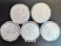 Lot de 5 pièces American Silver Eagle 1 $ 2026 de 1 oz en argent pur 999, qualité BU