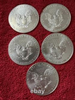Lot de 5 pièces American Silver Eagle 2020 de 1 oz en argent, BU, 1 $