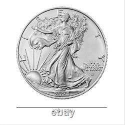 Lot de 5 pièces American Silver Eagle 2024 de 1 $ 1 oz. 999 Argent Pur BU