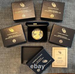 Lot de 5 pièces American Silver Eagle Proof W 2013-2017 avec emballage d’origine et certificat d’authenticité