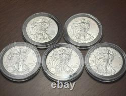Lot de 5 pièces American Silver Eagle de 1 $ en argent, 1 oz, BU, 2x2012, 3x2016 – Monnaie des États-Unis