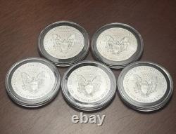Lot de 5 pièces American Silver Eagle de 1 $ en argent, 1 oz, BU, 2x2012, 3x2016 – Monnaie des États-Unis