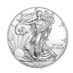 Lot de 5 pièces d'argent américaines American Silver Eagle 1 oz de 2020, non circulées, éclatantes avec certificat d'authenticité.
