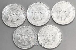 Lot de 5 pièces de 1994 American Silver Eagle, une pièce d'un dollar en flips en caoutchouc.