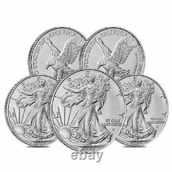 Lot de 5 pièces de 1 $ American Silver Eagle 2023 en argent 999 BU