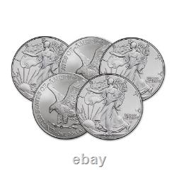 Lot de 5 pièces de 1 oz Aigle d'argent américain 2023 BU US Mint Silver