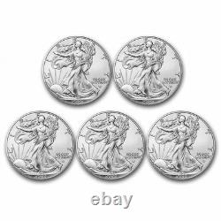 Lot de 5 pièces en argent américain American Silver Eagle de 1 oz 2023 de la Monnaie des États-Unis