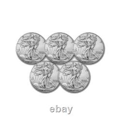 Lot de 5 pièces en argent américain American Silver Eagle de 1 oz de la Monnaie des États-Unis 2022