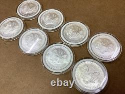 Lot de 8 pièces d’argent American Silver Eagle de 1 oz, États-Unis, 2005