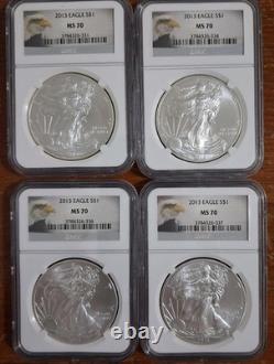 Lot de quatre pièces Eagle S$1 MS 70 de 2013
