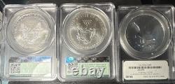 Lot de trois meilleures American Silver Eagles toutes notées CAC 69 avec étuis épais Lot de trois meilleures American Silver Eagles toutes notées CAC 69 avec étuis épais