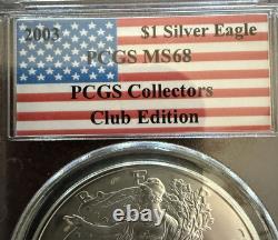 MONNAIE D'ERREUR RARE 2003 PCGS MS68 Édition Club des Collectionneurs Aigle en Argent Américain