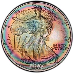 MS67 2003 $ ASE Silver Eagle Dollar, PCGS Trueview- Joli Tons Arc-en-ciel