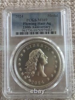 Médaille en argent Eagle à cheveux flottants du 230e anniversaire 2024 PCGS MS69