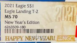 Mint ! Édition du Nouvel An 2021 $1 Silver Eagle T-2 NGC MS70 Noyau Drapeau US Rare