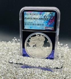 Mint ! Preuve 2001 W 1 $ Silver Eagle NGC PF69 Purple TraderBea Ebay Rare
