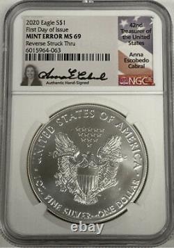 Mint Silver Eagle 2020 Erreur Ngc Ms69 Anna Cabral Signé