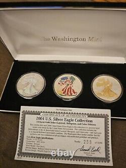 Mint de Washington Ensemble de 3 pièces d'1 once American Silver Eagle 2004 non circulées avec certificat d'authenticité
