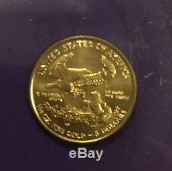 Monnaie Américaine De 5 $ Us American Eagle Eagle Avec 1/10 Oz D'or Sans Circulation 999 Pure