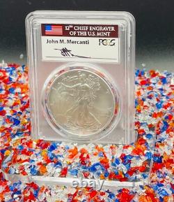 Monnaie ! Brillant 2018 (W) 1 $ Aigle en Argent FDOI PCGS SP70 Signé Mercanti 1 de 150