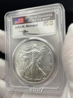 Monnaie ! Brillant 2018 (W) 1 $ Aigle en Argent FDOI PCGS SP70 Signé Mercanti 1 de 150