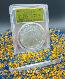Monnaie ! Éagle en argent de 1 $ 2016 avec bordure lettrée PCGS SP70 en or laminé, 1 sur 2016