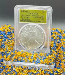 Monnaie ! Éagle en argent de 1 $ 2016 avec bordure lettrée PCGS SP70 en or laminé, 1 sur 2016