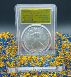 Monnaie ! Éagle en argent de 1 $ 2016 avec bordure lettrée PCGS SP70 en or laminé, 1 sur 2016