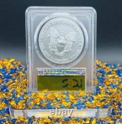 Monnaie ! Éagle en argent de 1 $ 2016 avec bordure lettrée PCGS SP70 en or laminé, 1 sur 2016