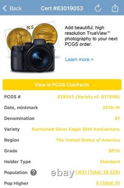 Monnaie ! Éagle en argent de 1 $ 2016 avec bordure lettrée PCGS SP70 en or laminé, 1 sur 2016