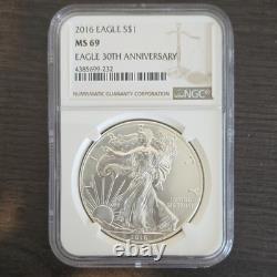 Monnaie américaine American Eagle 2016 1 oz Argent NGC MS 69 Pièce du 30ème anniversaire