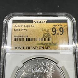 Monnaie des États-Unis 2025 American Silver Eagle avec marque d’atelier Eagle, 1 oz 999 NGC 9.9 8667093-158