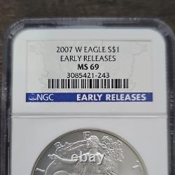 Monnaie des États-Unis Aigle Américain Argent 1 $ 2007 NGC MS 69 Premières Émissions
