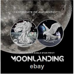 Monnaie en argent de 1 oz Édition Star Privy de l'atterrissage lunaire American Eagle 2024