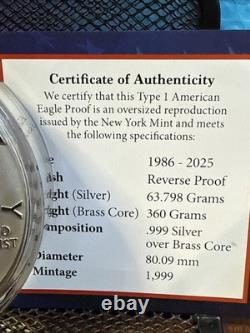 New York Mint 2 oz Argent 1986-2025 Pièce surdimensionnée Reverse Proof Aigle