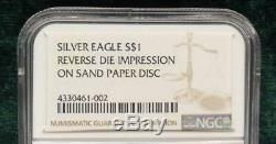Ngc Silver Eagle 1 Rev $ Impression Frappé Sur Sable Papier Fou Mint Erreur