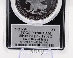 PCGS American Silver Eagle ÉMISSION DU PREMIER JOUR SIGNÉE EMILY DAMSTRA PR70DCAM 2021 W
