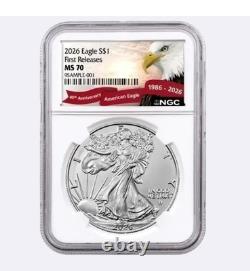 PRÉVENTE 2026 $1 1 oz Aigle en Argent NGC MS70 Premières Éditions avec Étiquette Aigle