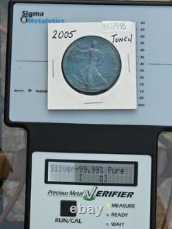 Pièce American Eagle en argent 2005 BU, toning monstre unique, 1 oz, 1 $ US, non circulée