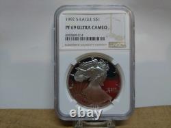 Pièce American Silver Eagle Proof 1992-S en argent NGC PF69 Ultra Cameo