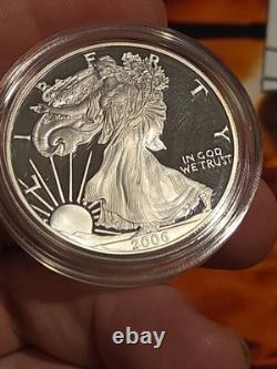 Pièce Proof American Silver Eagle 1 oz 2006-W avec emballage d'origine complet de la Monnaie des États-Unis