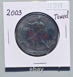 Pièce Silver American Eagle 2003 BU unique à toning monstre 1 oz US 1 $ non circulée