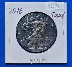 Pièce Silver American Eagle 2016 BU, toning naturel exceptionnel, 1 oz US 1 $ non circulée