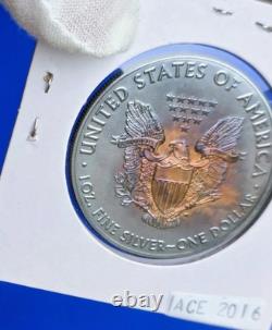 Pièce Silver American Eagle 2016 BU, toning naturel exceptionnel, 1 oz US 1 $ non circulée