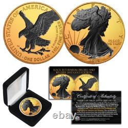 Pièce américaine Eagle en argent de 1 oz 999 2024, dorée à l'or 24K et plaquée en ruthénium noir
