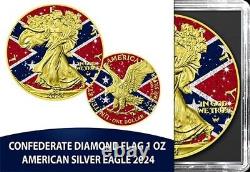 Pièce d'argent de 1 once 999 colorisée avec de la poussière de diamant du drapeau du patrimoine du sud des États-Unis en 2024