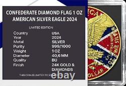 Pièce d'argent de 1 once 999 colorisée avec de la poussière de diamant du drapeau du patrimoine du sud des États-Unis en 2024