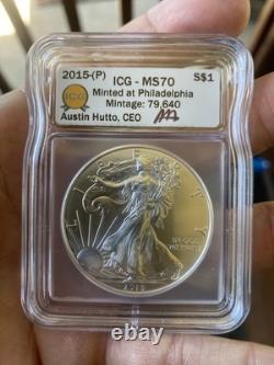 Pièce d’un dollar en argent American Eagle américain 2015-P 1 oz MS70.999 émission d’urgence très faible<br/>

