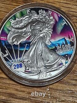 Pièce de monnaie US Mint Silver Eagle Northern Lights Edition 2024 1 once d'argent dans une capsule